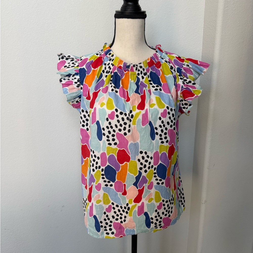 THML Multicolor Abstract Print Ruffled Sleeve Blouse